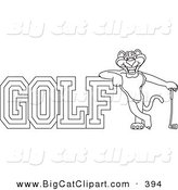 Big Cat Cartoon Vector Clipart of a Outline of a Panther Character Mascot with Golf Text by Mascot Junction