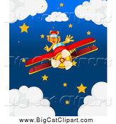 Big Cat Cartoon Vector Clipart of a Pilot Tiger over a Night Sky by