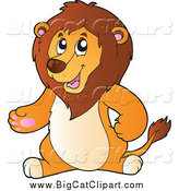 Big Cat Cartoon Vector Clipart of a Presenting Lion by Visekart