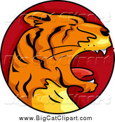 Big Cat Cartoon Vector Clipart of a Red Tiger Chinese Zodiac Circle by BNP Design Studio