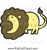 Big Cat Cartoon Vector Clipart of a Roaring Brown and Yellow Male Lion by Lineartestpilot