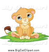 Big Cat Cartoon Vector Clipart of a Sad, Cute Little Lion Cub by Pushkin