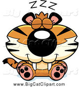 Big Cat Cartoon Vector Clipart of a Sleeping Tiger Cub by Cory Thoman
