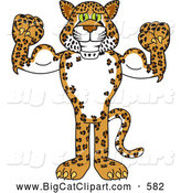 Big Cat Cartoon Vector Clipart of a Smiling Cheetah, Jaguar or Leopard Character School Mascot Flexing by Toons4Biz