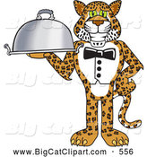 Big Cat Cartoon Vector Clipart of a Smiling Cheetah, Jaguar or Leopard Character School Mascot Serving a Platter by Toons4Biz
