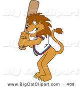 Big Cat Cartoon Vector Clipart of a Smiling Lion Character Mascot Batting by Mascot Junction