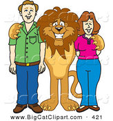 Big Cat Cartoon Vector Clipart of a Smiling Lion Character Mascot with Adults by Mascot Junction