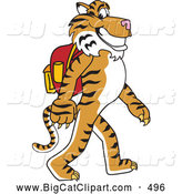 Big Cat Cartoon Vector Clipart of a Smiling Tiger Character School Mascot Walking to School by Toons4Biz