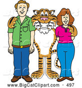 Big Cat Cartoon Vector Clipart of a Smiling Tiger Character School Mascot with Teachers or Parents by Toons4Biz