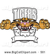 Big Cat Cartoon Vector Clipart of a Smiling Tigers Character School Mascot Logo by Mascot Junction