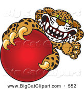 Big Cat Cartoon Vector Clipart of a Spotted Cheetah, Jaguar or Leopard Character School Mascot Grabbing a Red Ball by Mascot Junction