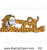 Big Cat Cartoon Vector Clipart of a Spotted Cheetah, Jaguar or Leopard Character School Mascot Reclined by Toons4Biz
