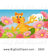 Big Cat Cartoon Vector Clipart of a Surprised Tiger in a Flower Garden by