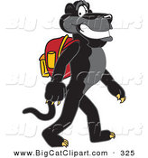 Big Cat Cartoon Vector Clipart of a Sweet Black Jaguar Mascot Character Walking to School by Toons4Biz