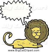 Big Cat Cartoon Vector Clipart of a Talking Resting Lion by Lineartestpilot