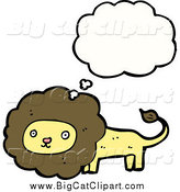 Big Cat Cartoon Vector Clipart of a Thinking Brown and Yellow Lion by Lineartestpilot