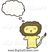 Big Cat Cartoon Vector Clipart of a Thinking Happy Yellow Lion Standing Upright by Lineartestpilot