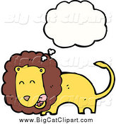 Big Cat Cartoon Vector Clipart of a Thinking Lion Licking His Chops by Lineartestpilot