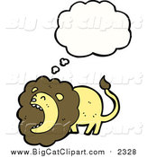Big Cat Cartoon Vector Clipart of a Thinking Roaring Yellow and Brown Male Lion by Lineartestpilot