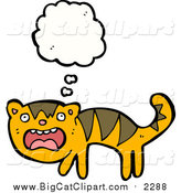 Big Cat Cartoon Vector Clipart of a Thinking Scared Tiger by Lineartestpilot