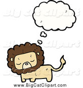 Big Cat Cartoon Vector Clipart of a Thinking Tan and Brown Lion by Lineartestpilot