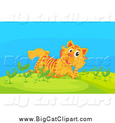 Big Cat Cartoon Vector Clipart of a Thinking Tiger Resting in a Garden by