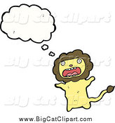 Big Cat Cartoon Vector Clipart of a Thinking Worried Lion by Lineartestpilot
