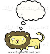 Big Cat Cartoon Vector Clipart of a Thinking Yellow Lion by Lineartestpilot
