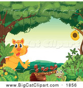 Big Cat Cartoon Vector Clipart of a Tiger and Bugs in a Forest by