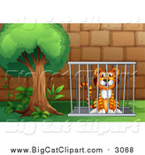 Big Cat Cartoon Vector Clipart of a Tiger in a Cage by