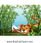 Big Cat Cartoon Vector Clipart of a Tiger in Bamboo by