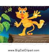Big Cat Cartoon Vector Clipart of a Tiger on a Log by
