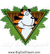 Big Cat Cartoon Vector Clipart of a Tiger over a Safari Triangle with Leaves by Cory Thoman