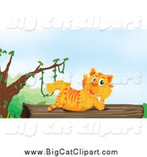 Big Cat Cartoon Vector Clipart of a Tiger Resting on a Log by