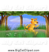 Big Cat Cartoon Vector Clipart of a Tiger Running Through the Woods by