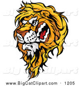 Big Cat Cartoon Vector Clipart of a Vicious Male Lion Mascot Head by Chromaco
