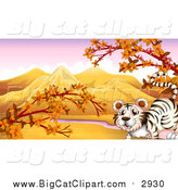 Big Cat Cartoon Vector Clipart of a White Tiger in an Autumn Valley by