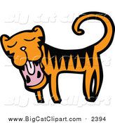 Big Cat Cartoon Vector Clipart of a Yawning Tiger by Lineartestpilot