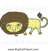 Big Cat Cartoon Vector Clipart of a Yellow and Brown Male Lion Looking Shy by Lineartestpilot