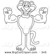 Big Cat Cartoon Vector Clipart of an Outline Design of a Panther Character Mascot Flexing by Mascot Junction