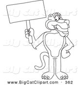 Big Cat Cartoon Vector Clipart of an Outline Design of a Panther Character Mascot Holding a Blank Sign by Mascot Junction