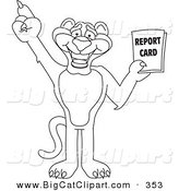 Big Cat Cartoon Vector Clipart of an Outline Design of a Panther Character Mascot Holding a Report Card by Toons4Biz