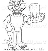 Big Cat Cartoon Vector Clipart of an Outline Design of a Panther Character Mascot Holding a Tooth by Toons4Biz