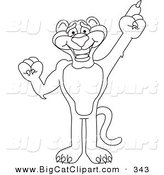 Big Cat Cartoon Vector Clipart of an Outline Design of a Panther Character Mascot Pointing up by Toons4Biz