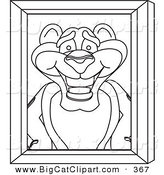 Big Cat Cartoon Vector Clipart of an Outline Design of a Panther Character Mascot Portrait by Mascot Junction