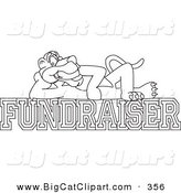Big Cat Cartoon Vector Clipart of an Outline Design of a Panther Character Mascot Reclined on Fundraiser Text by Mascot Junction