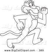 Big Cat Cartoon Vector Clipart of an Outline Design of a Panther Character Mascot Running by Mascot Junction