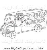 Big Cat Cartoon Vector Clipart of an Outline Design of a Panther Character Mascot School Bus Driver by Toons4Biz