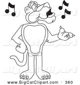 Big Cat Cartoon Vector Clipart of an Outline Design of a Panther Character Mascot Singing by Mascot Junction