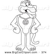 Big Cat Cartoon Vector Clipart of an Outline Design of a Panther Character Mascot Wearing a Medal by Mascot Junction